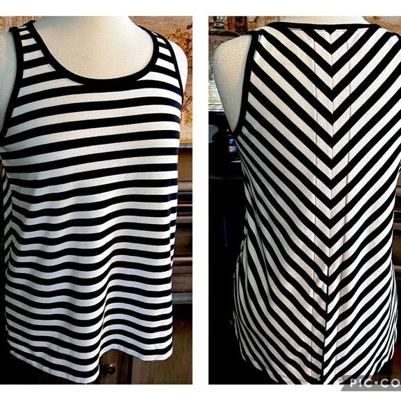 TIME and TRU Tank Top stripped Black and white size Medium 8-10 - Picture 1 of 9